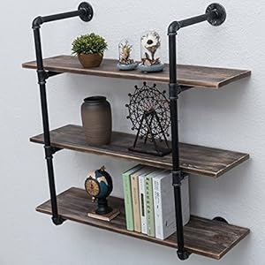 Industrial Pipe Shelving Wall Mounted,36in Rustic Metal Floating Shelves,Steampunk Real Wood Book Shelves,Wall Shelf Unit Bookshelf Hanging Wall Shelves,Farmhouse Kitchen Bar Shelving(3 Tier) Industrial Pipe Shelving Wall Mounted36in Rustic Metal Floating ShelvesSteampunk Real Wood Book ShelvesWall Shelf Unit Bookshelf Hanging Wall ShelvesFarmhouse Kitchen Bar Shelving3 Tier