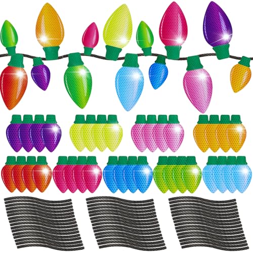 92 Pieces Christmas Car Refrigerator Decorations,44PCS Reflective Light Bulb Magnets 48PCS Magnetic Wires Holiday Birthday Cruise Ship Door Mailbox Window Decors