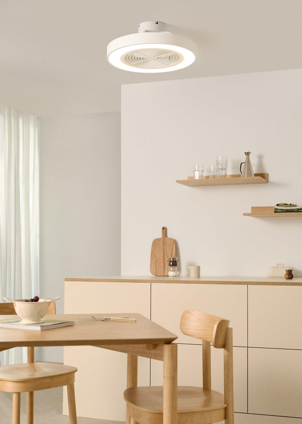 CREATE / WIND CLEAR EASY S/Ventilador de techo con aspas ocultas blanco con mando / 40W, Silencioso, Ø50 cm, luz LED 3 temperaturas, temporizador, función verano-invierno