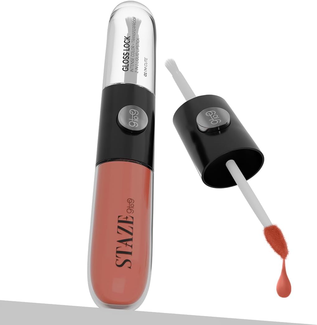 Staze Gloss Lock 2-in-1 Liquid Lipstick | Matte Lipstick + High-Shine Transferproof Gloss | 12H Long-lasting | Intense Pigment | Lightweight & Waterproof | 01 I'm Cute | 7g