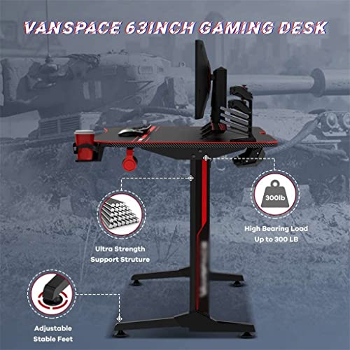 Houkai 63 Inch Gaming Desk E-Sports Computer Table Pc Desk Gamer Tables Workstation With Usb Gaming Handle Rack #TOP3