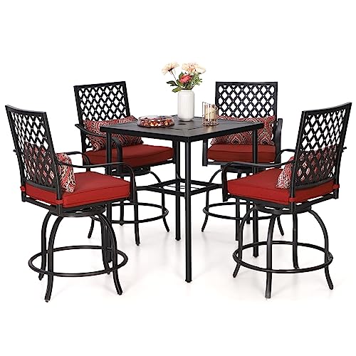 Sophia & William 5-Piece Bar Height Outdoor Table and Chairs Red