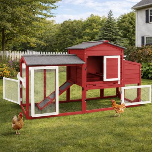 Wooden Chicken Coop with Run and Nesting Box, Outdoor Asphalt Waterproof Hen House with Removable Tray, Secure Chicken Rabbit Hutch for Backyard Garde