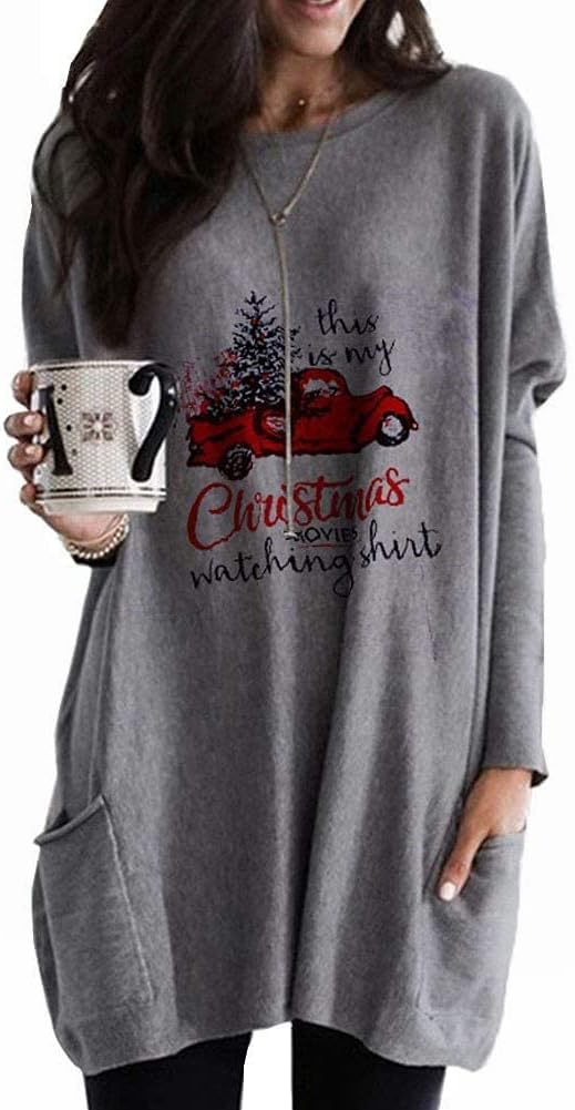 GLIGLITTR Christmas Movies Watching Shirt Xmas Truck Tree This is My Xmas Watching Shirt Long Sleeve Blouse Pullover Tops