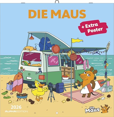 Alpha Edition - Die Maus Kalender 2026 – Wandkalender 30×30 cm (30×60 geöffnet) mit Illustrationen & Platz für Notizen, Broschürenkalender inkl. ... für Kinder & Maus-Fans: Posterkalender
