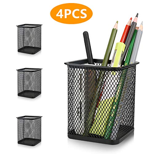Color You - Juego de 4 portalápices cuadrados, de metal, de hierro forjado, organizador de escritorio para suministros de oficina en casa, color negro