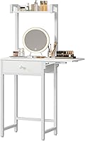 Yatiney Small Vanity Desk Without Mirror - Compact White Makeup Table for Bedroom, Foldable Panel & Fabric Drawer, Space-Saving Dressing Table