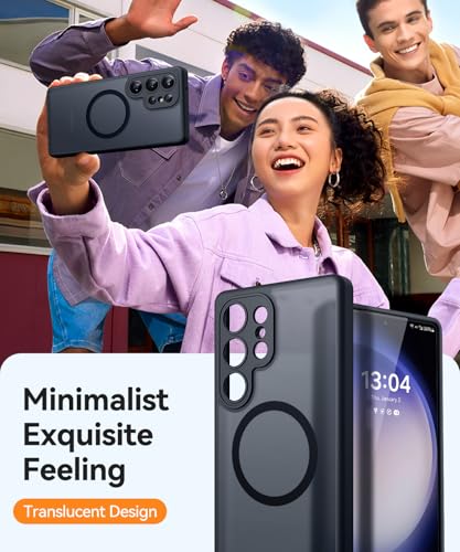 Image of CANSHN Designed for Samsung Galaxy S23 Ultra Case [Full Camera Protection] [Compatible with MagSafe] Translucent Matte Shockproof Protective Phone Cover 6.8 Inch - Black