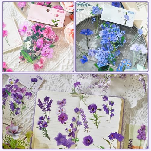 Adesivos de flores naturais para scrapbooking, 120 peças, adesivos autoadesivos de flores transparen