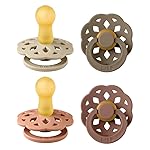 BIBS Boheme Soother 4-Pack | BPA Free Dummy Pacifier | Round Nipple | Natural Rubber Latex | Made in Denmark | Size 6-18 Months | Peach Mix