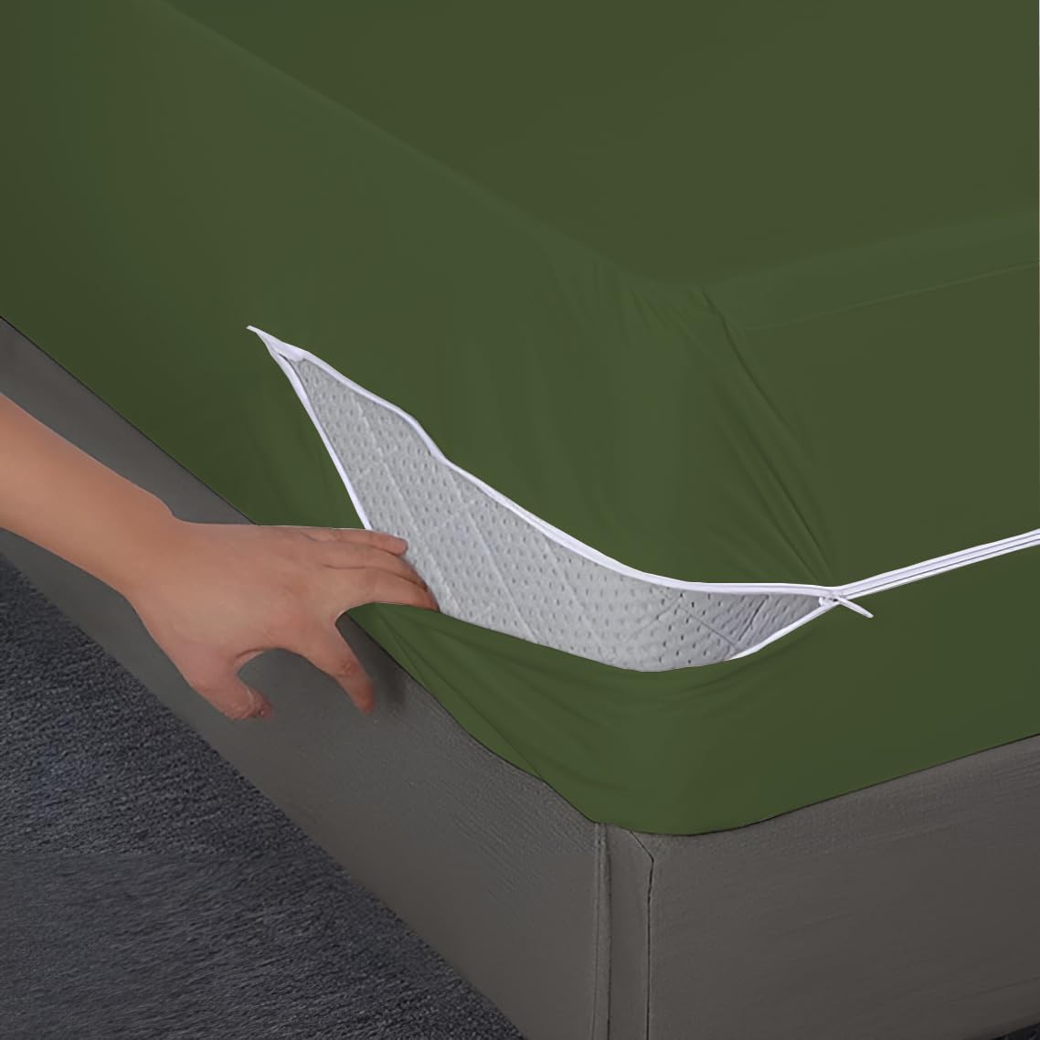 Ultra Soft Waterproof Mattress Protector Single Size Fitting 8" Deep Mattress | Breathable Hypoallergenic Full Mattresses Cover V07 (36x78x8 inch|3x6.5x0.66 Feet - Green)