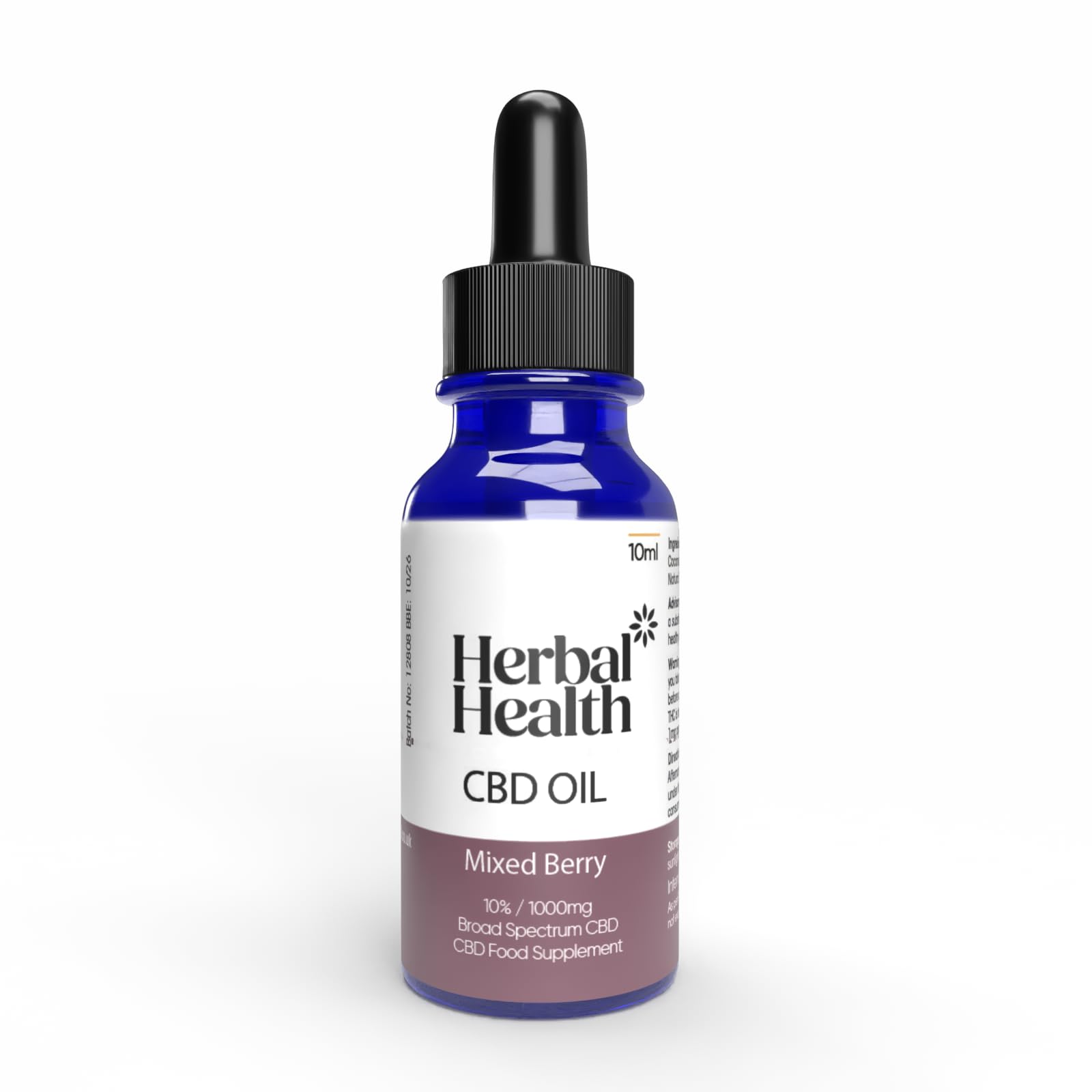 Herbal Health CBD Oil Drops 1000mg 10ml – Mixed Berry Broad Spectrum CBD Oil for Sleep & Anxiety Relief for Adults, THC-Free, Ideal for CBD Drinks, 10% CBD