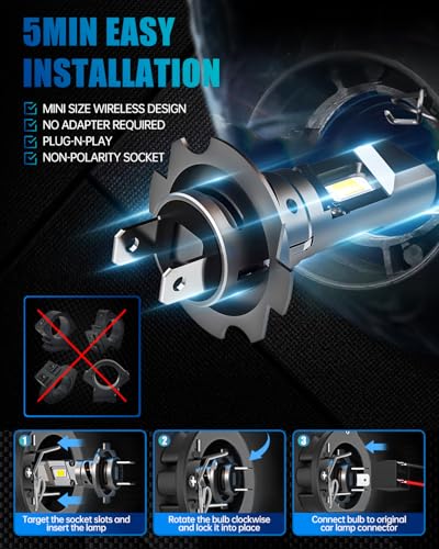 Image of FRANXI H7 Bulbs, 60W Super Bright Fog Lights, Plug and Play, Pack of 2 | 6000K Cool White, 1:1 Size Design with Cooling Fan