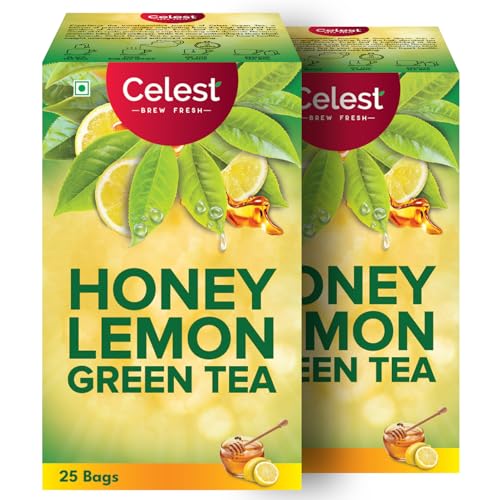 Image of Celest Green Tea Bags 50 pcs | Green Tea for Weight Loss | Lemon & Honey | 25 Teabags (Pack of 2)