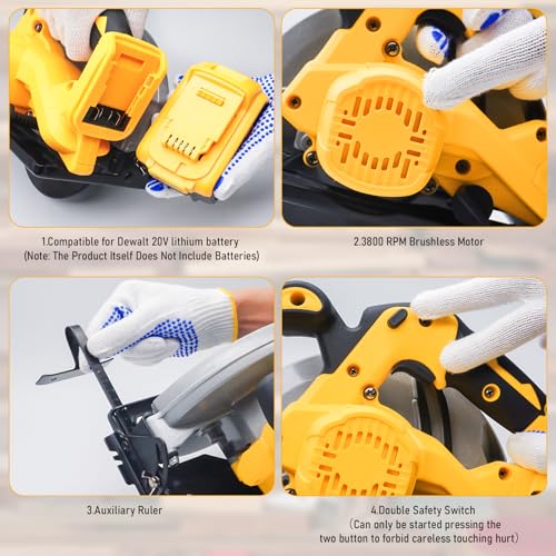 Cotchen Cordless Circular Saw, Electric Saws Compatible for Dewalt 20V Battery, 2 Saw Blades(180mm,40T), Adjustable Cutting Depth and Angle: 57mm (90°)-41mm (45°), for Wood Cutting(No Battery) 4 Cotchen Cordless Circular Saw, Electric Saws Compatible for Dewalt 20V Battery, 2 Saw Blades(180mm,40T), Adjustable Cutting Depth and Angle: 57mm (90°)-41mm (45°), for Wood Cutting(No Battery) - Image 4