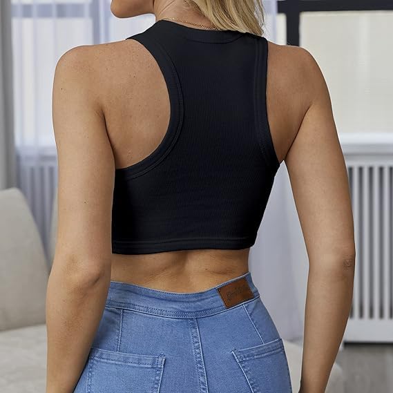 Crop Tank Tops for Women Trendy Sexy Teen Girls Going Out Tops Cute Summer Cropped Sleeveless Knit Ribbed White/Black - Image 6