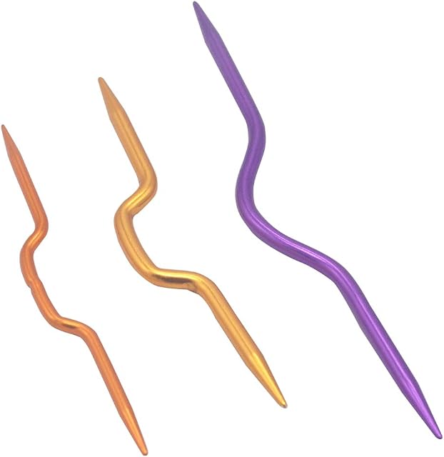 LAMXD 3Pcs Knitting Cable Needle Crooked Needle Twist Curved Hand Knit Needles Curved Crochet Hooks Aluminum Knitting Stitch Holders (Random Color)
