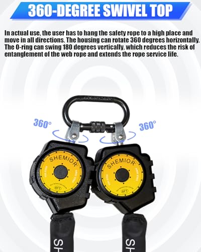 Image of Twin-Leg Self Retracting Lifeline, 6FT SRL, Shemior Retractable Lanyard | Swivel Top, Web, Safety Harness Fall Protection Kit, Srl Fall Protection, Retractable Safety Lanyard, Safety Harness Yoyo