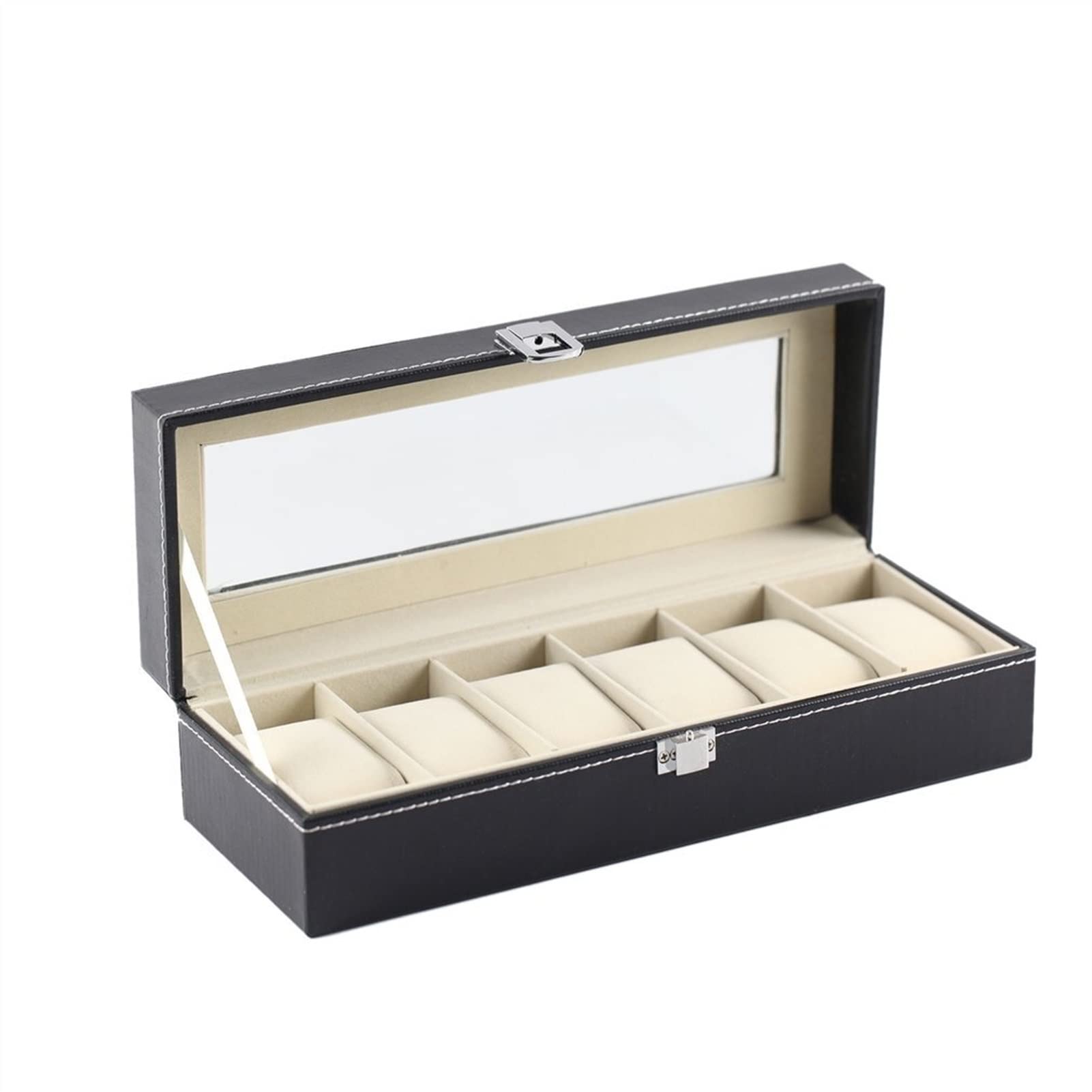 Caja de reloj, caja de reloj, caja de almacenamiento Caja de reloj de cuero PU negro con 6 ranuras Caja de exhibición de reloj Soporte de almacenamiento Organizador Cajas de joyería Estuches de reloj