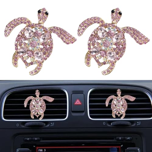 Image of Car Air Freshener Women Car Vent Clips Decorations 2 PCS Cute Sea Turtles Car Interior Accessories Car Vent Diffuser (Diamond Pink Turtle, 2 inch)