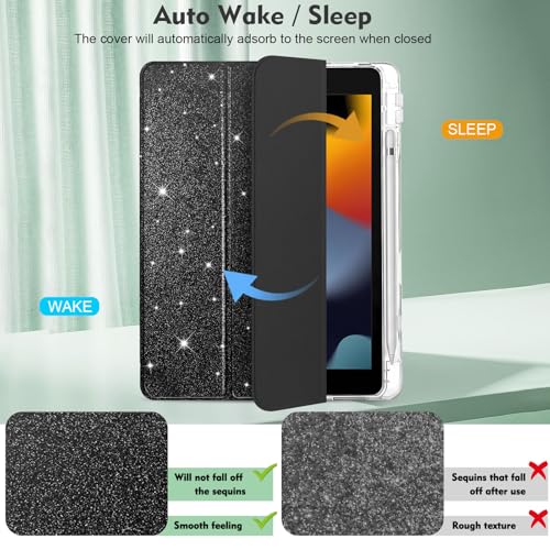 Ne perdez plus votre stylet coque iPad 10.2 paillettes anti-choc noire