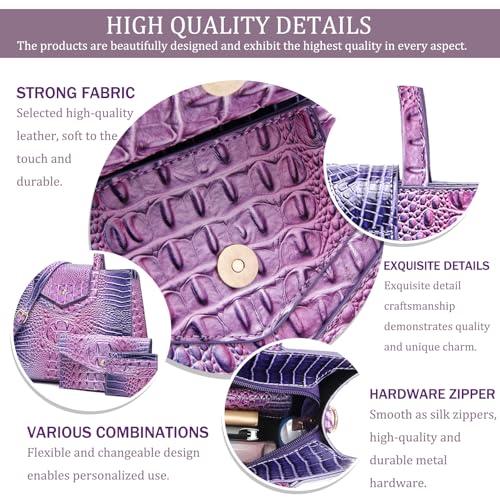 Image of Makcr Joacbv Women Embossed Pattern Satchel Handbags Wallet 3 pcs Set Crossbody Tote Top Handle Vegan Leather Ladies Bag | Embossed Pattern