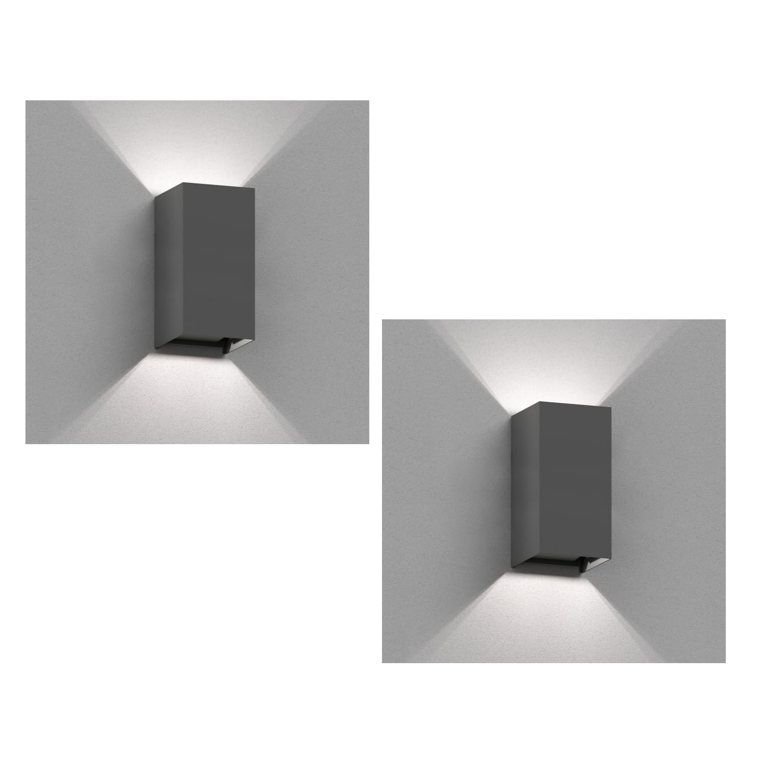 ledscom.de 2 Stück Wandleuchte CUBEL für außen, anthrazit, IP65, Up & Downlight, rechteckig, inkl. LED Lampe, 4,4 W, 596lm, weiß