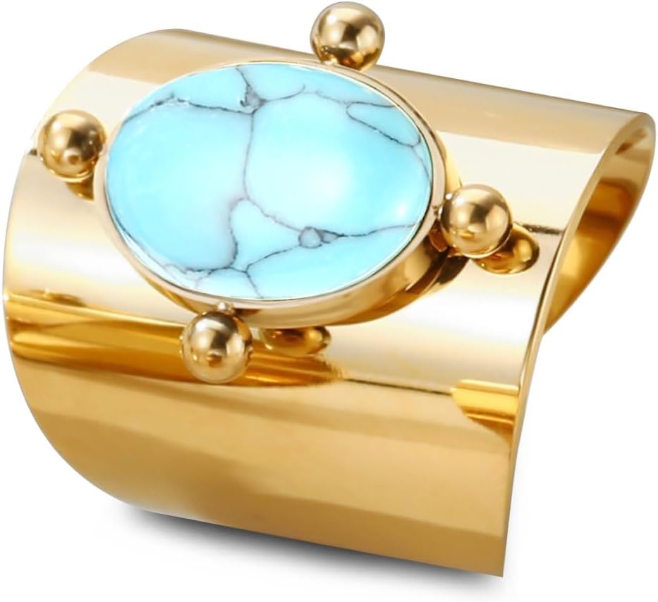 HAIXIAN Adjustable 14K Gold Cocktail Party Thumb Index Finger Ring,Open Classic Full Finger Gemstone Wide Band Ring,Jewelry for Women