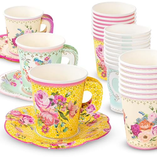 Talking Tables TS6-CUPSET-VINTAGE 12 Paquetes de Papel de diseños Vintage Mixtos con Mango y platillos