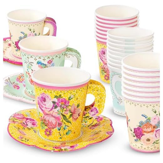 Talking Tables TS6-CUPSET-VINTAGE 12 Paquetes de Papel de diseños Vintage Mixtos con Mango y platillos