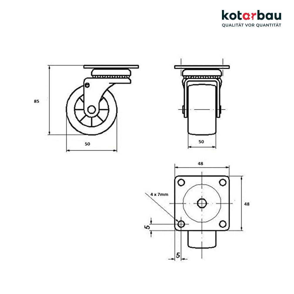KOTARBAU 5907465906722 - Ruote per mobili, 4 pezzi, 50 mm, colore: Argento