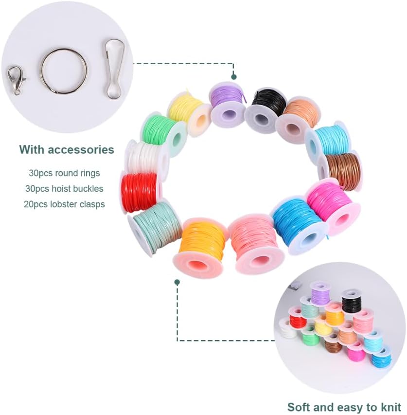 Lurrose Lanyard String Kit : Plastic Lanyard String - Plastic Lacing Cord for DIY Bracelets Keychains and Craft Projects