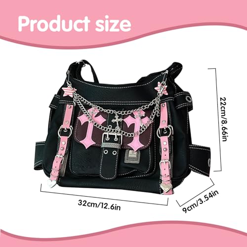 Sac à bandoulière Y2k ajustable en cuir PU résistant à l'usure - 5