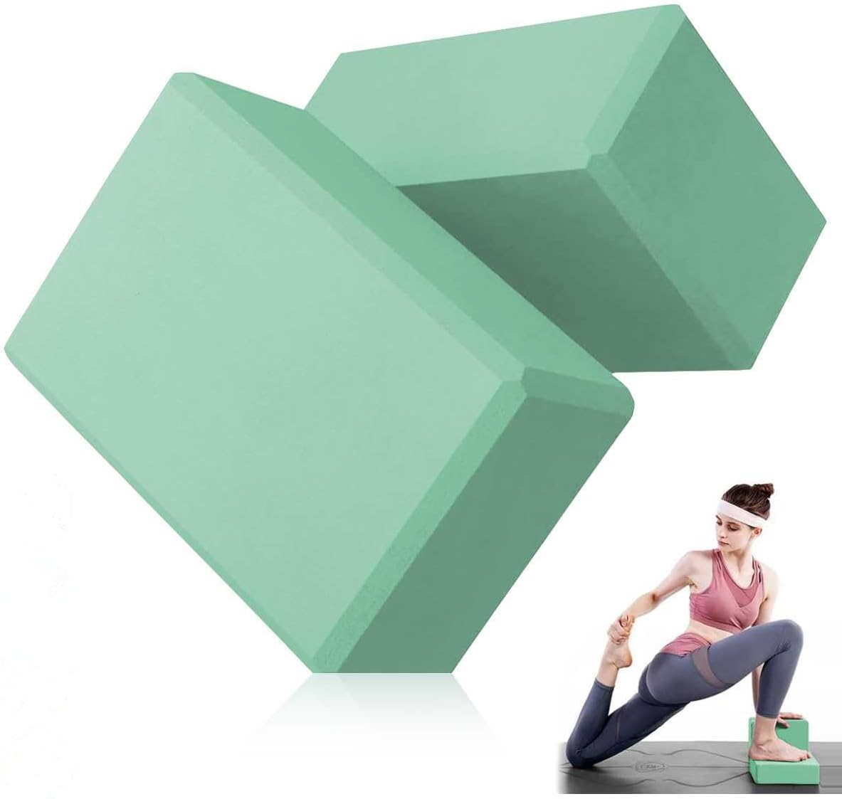 Yoga Blocks Set, LULUWA 2pcs EVA Foam Exercise Block with High Density & Non-slip for Improving Strength & Balance and Flexibility, Lightweight Pilates Brick for Fitness