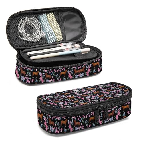 Image of Horse Pencil Case, Large Capacity Pen Pencil Case for Boys Girls Teen, Kids 3 Compartments Multifunction Pencil Box with Zipper Organizer, Pencil Pouch for Back to School Students
