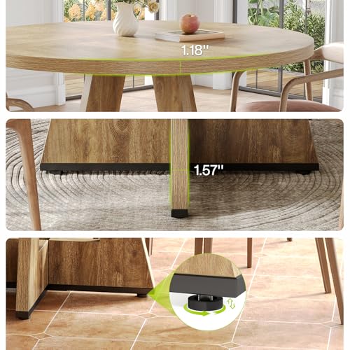 Image of LITTLE TREE Round Dining Table for 4-6 People, 47 Inches Dining Room Table with Wooden Pedestal Base, Circle Kitchen Tables for Dining Room, Kitchen, Living Room, Oak