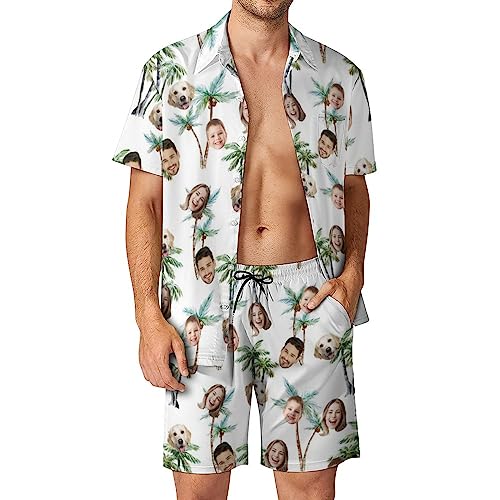 Personalized Photo Face Hawaiian Matching Set,Custom Men's 2 Piece Outfits Short Sleeve Shirt and Shorts Suits