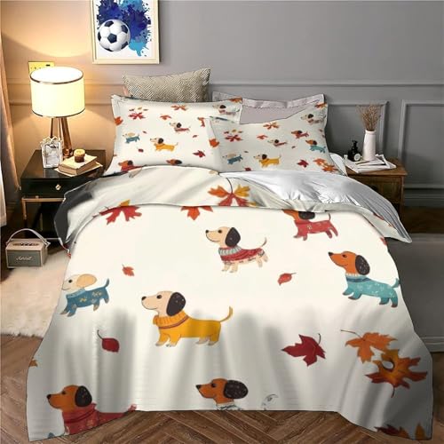 Housse de couette chien microfile premium | Parure de lit Super King automne - 6