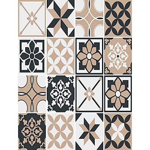 FoLIESEN Autocollant en tuile pour Salle de Bain et Cuisine - Stickerscarrelage - Patchwork No.11 - 16 Autocollants pour Les Carreaux de Murs, LxH:15x20 cm Cover