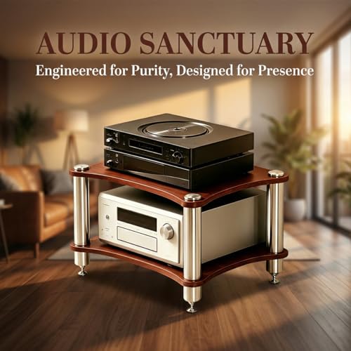 Cococheers 2 Tier Stereo Cabinet,Dark Wood Heavy Duty Record Player Stand,AV Cabinet for DVD,Routert,TV Box and Game Console,Stereo Rack for Gaming Room Living Room and Recording Studio Audio Device by Cococheers - Image 7