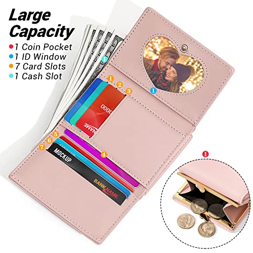 YINHEXI Wallet Card Holder, Small Bifold RFID Blocking Purse, Cute Small Leather Pocket Wallet for Women, Girls, Ladies (Baby Pink)2