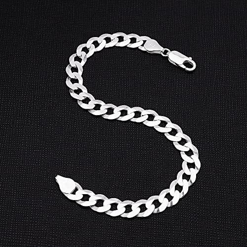 Treasure Bay Men's Silver Chain Bracelet | Solid 8mm 925 Sterling Silver Diamond Cut Shiny Curb Chain Bracelet for Men (21) — photo 2