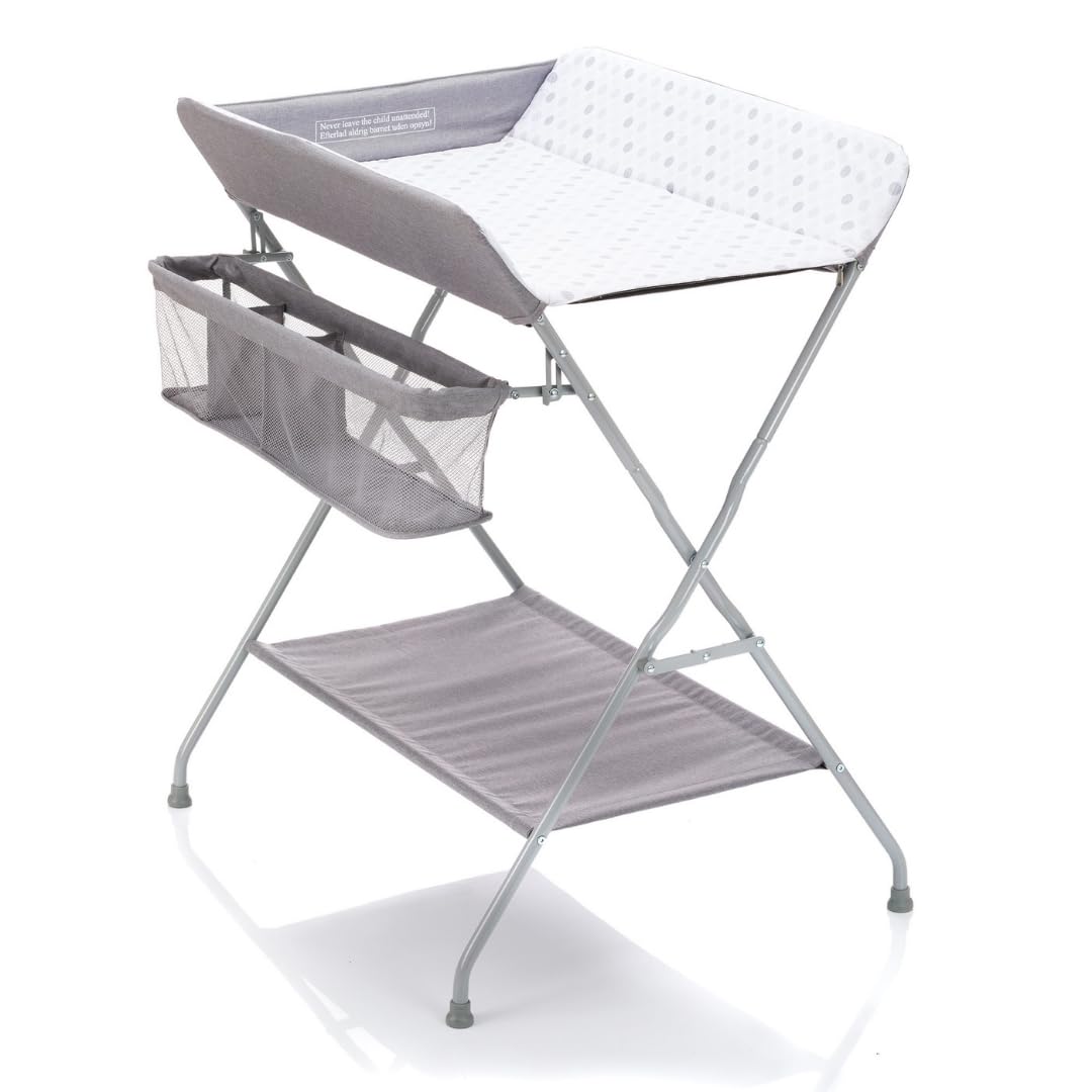 Fillikid Cambiador Bebe Mueble Plegable, Plastificado Impermeable con Organizador de Pañales - Topos/Gris