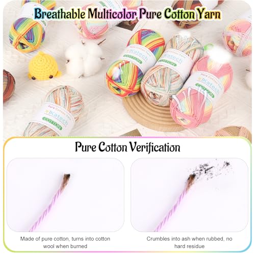 Image of Katech 1OO% Rainbow Cotton Yarn for Crocheting - 2 Sport Weight Baby Yarn for Knitting, 6 Pcs of 50g(1.76oz) /160m(175yd), Fine Soft Multicolor Yarns for Baby Blankets, Afghans, Shawls, Dress, Hats (C)