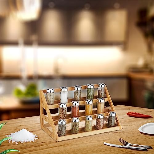 Relaxdays Portaspezie da Appoggio, Organizer Cucina, 3 Gradini per Spezie, 23x25,5x15,5 cm, Spice Rack, Bambù, Naturale - immagine 3