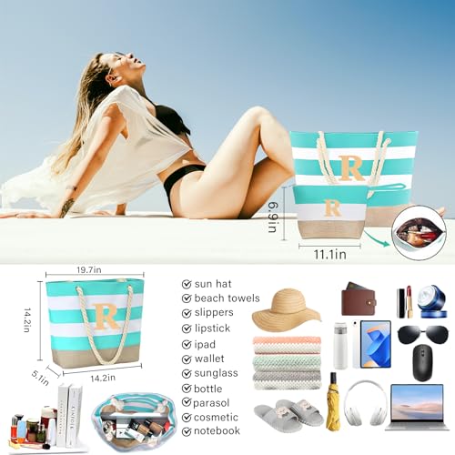 Extra Pool Beach Monogrammed Tote Bag with Zipper, Initial Birthday Travel Christmas Personalized Gifts for Women2