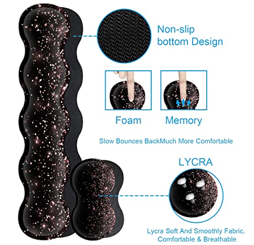 Large Gaming Mouse Pad Memory Foam Keyboard Wrist Rest, Extended Office Desk Mat, Office Desk Pad With Stitched Edges, Laptop Desk Table Protector Rose Gold Glitter Black Writing Mat #TOP5