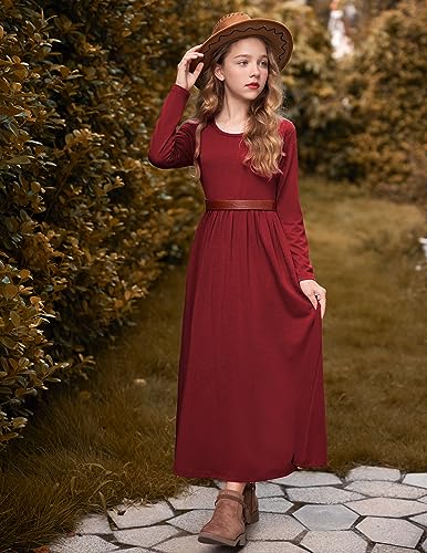 Image of Arshiner Girls Maxi Dress Long /Short Sleeve Casual Holiday Dress with Pockets for 5-13 Years
