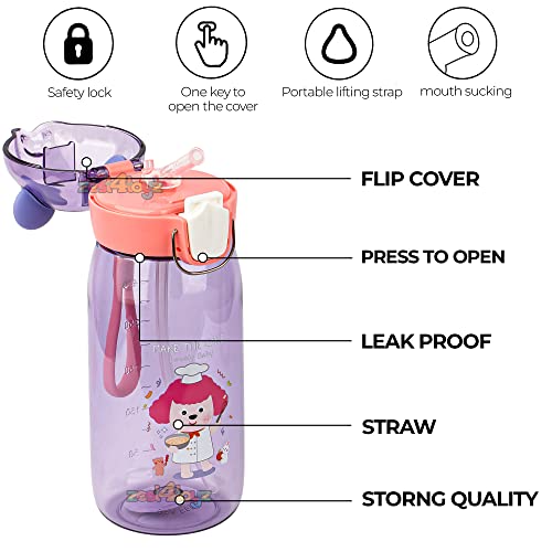 Image of Zest 4 Toyz Water Bottle for Kids Cute Cartoon Sipper Bottle for Kids Water Bottle Anti-Leak BPA Free (550 ML) Teddy Shape (Purple)