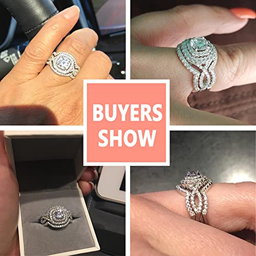 Sheloves Engagement Wedding Ring Set For Women Double Halo Sterling Silver Round White Aaaaa Cz Size 6.5 #TOP2